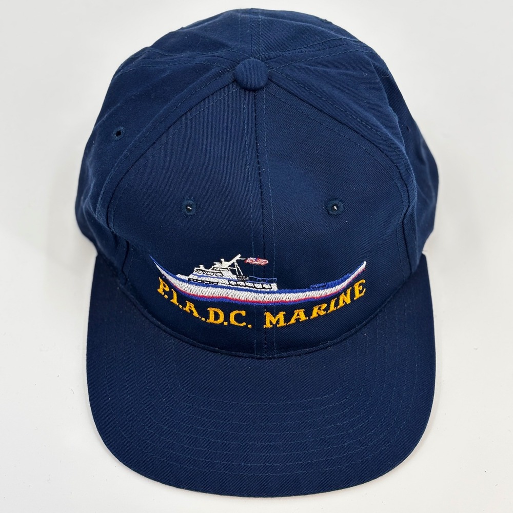Yupoong Snapback Hat Mens  Navy Blue PIADC‎ Marine Embroidered Ship Vintage